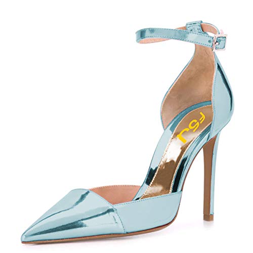 FSJ Women Elegant D'Orsay Pumps Closed Pointed Toe High Heels Stilettos Buckle Ankle Strap Bridal Party Dress Shoes Size 4-15 US