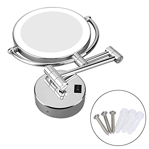 Espelho de maquiagem montado na parede, espelho de vaidade de banheiro frente e verso, braço extensí