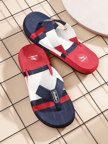 Image of Duosoft Men's Flip Flops, Navy Blue & Beige, Anti-Skid Rubber Sole, Superior Shock Absorption, Strong Arch Support, Super Soft