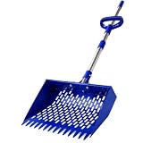 CRITTER FAVS Chicken Poop Scooper with 74' Adjustable Handle – Heavy Duty Metal Chicken Coop Cleaner, 10.2' Wide Sifting Scoop with Built-in Rake & Hook for Sand, Pine Shavings & Manure
