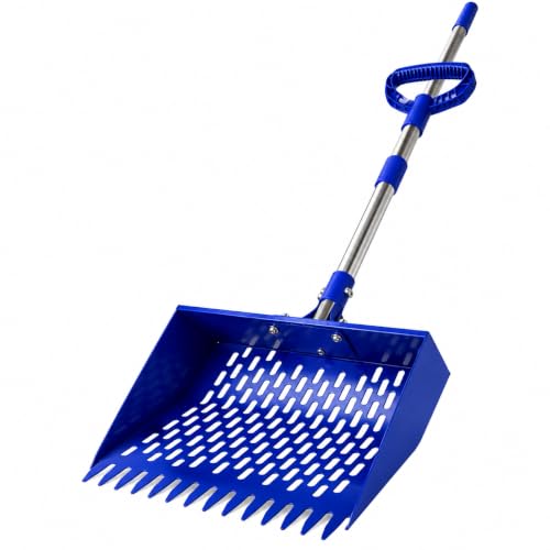 CRITTER FAVS Chicken Poop Scooper with 74" Adjustable Handle – Heavy Duty Metal Chicken Coop Cleaner, 10.2" Wide Sifting Scoop with Built-in Rake & Hook for Sand, Pine Shavings & Manure