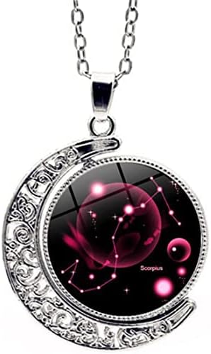 DEQIYIJI Zodiac Necklace Jewelry Birthday Gifts Astrology 12 Constellation Horoscope Sign Galaxy Crescent Half Moon Pendant Necklace Scorpio