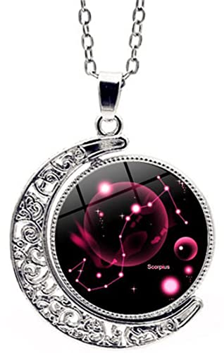 Deqiyiji Zodiac Necklace Jewelry Birthday Gifts Astrology 12 Constellation Horoscope Sign Galaxy Crescent Half Moon Pendant Necklace Scorpio #TOP1