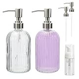 2-teiliges Seifenspender-Set aus Glas, 14-Unzen-Spenderflasche mit 2 Ersatzpumpköpfen aus Edelstahl und Schaumpumpflasche, nachfüllbare Handseifenflaschen für die Arbeitsplatte in Küche und Bad