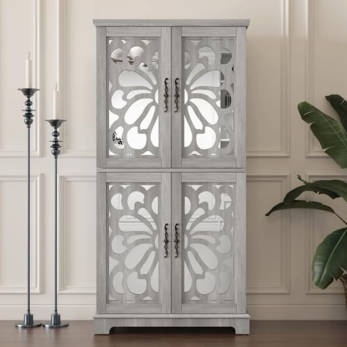 Spollowe 67.4" Corner Accent Storage Cabinet with 4 Mirrored Doors,