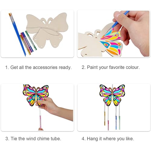 Tiardey 8 Pack Butterfly Wind Chimes Craft Set Hang Garden Home Window Decoration, As, AS - Image 2
