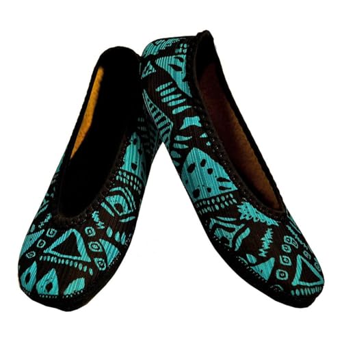 Nufoot Ballet Flats Fuzzies Women's Slippers, Foldable, Flexible Flat, Slipper Socks, Travel Slipper, Yoga Socks, House Shoes, Indoor Shoes, Blue Aztec, X-Large