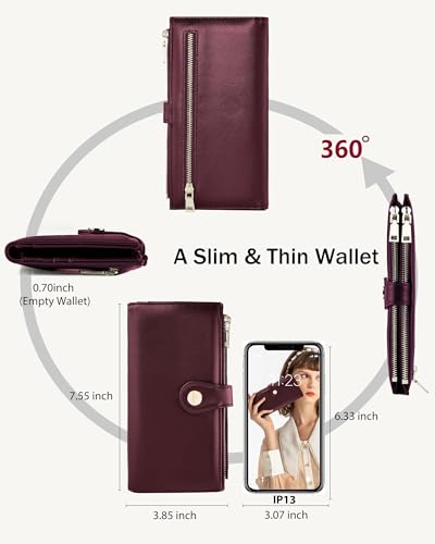 Image of Women's Slim Wallet,Thin RFID Card Holder with Zipper Pocket | 12 Slot Wallet Organizer, Large Capacity, Vegan Leather, Coin Purse, Cash Compartment, Travel Wallet, Women Gift