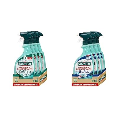 Sanytol - Limpiador Desinfectante Multiusos Elimina Bacterias Hongos y Virus Sin Lejía Perfume Eucaliptus - Pack de 4 x 750 Ml = 3L & – Limpiador Desinfectante Antical Baños