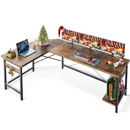 Coleshome 66" L Shaped Larger Gaming Desk, Corner Computer Desk, Sturdy Home Office Computer Table, Writing Workstation, Vintage