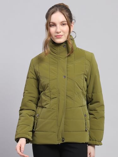 Image of Monte Carlo Womens Regular Fit Full Sleeve Collared Solid Winter Puffer Jacket Made From Blend Poly