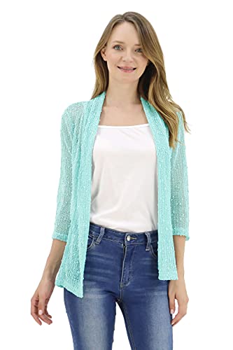 BENANCY Women's 3/4 Sleeve Lightweight Mesh Crochet Short Shrug Cardigan