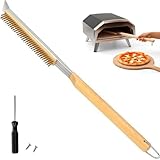 Pizzaofen Bürste mit Stahlschaber und Messingborsten, Holzgriff Ofenbürste für Pizzaofen Gasgrill Pizzasteinbürste, 56cm