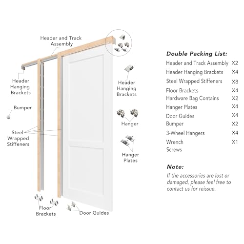 Image of Sliding Pocket Door, 48 inch(2 x 24) x 80 inch, 2-Panel Core with Frame and Hardware Kit Set, Interior Doors for Pocket Door, White Primed - No Panel Assembly Required