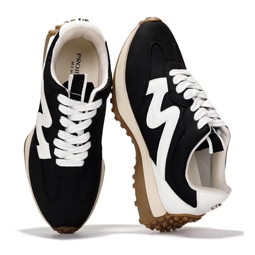 Project Cloud Trendy Sneakers for Women - Memory Foam and Non-Slip Comfortable Casual Ladies Shoes for Womens Fashion Sneakers - Lightweight Lace-up Shoes (LECCO, BLK, 6.5)
