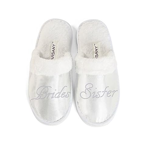 Varsany Brides Sister Bridal Party Spa Slippers - Hen Party, Wedding, Diamante Rhinestone Crystal, Closed Toe Hotel Honeymoon Slippers - One Size Fits All Cover