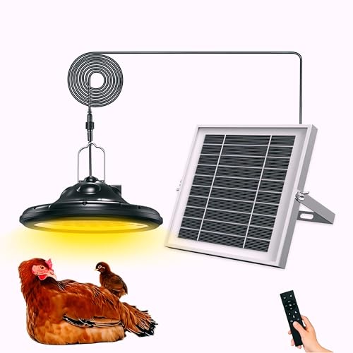 TSJKPAYL Solar Chicken Coop Light with Timer, Outdoor Solar Pendant Lights IP66 Waterproof & 16.4ft Cord, 3-Color Dimmable Shed Lights for Sheds, Chicken Coop, Farm, Stables