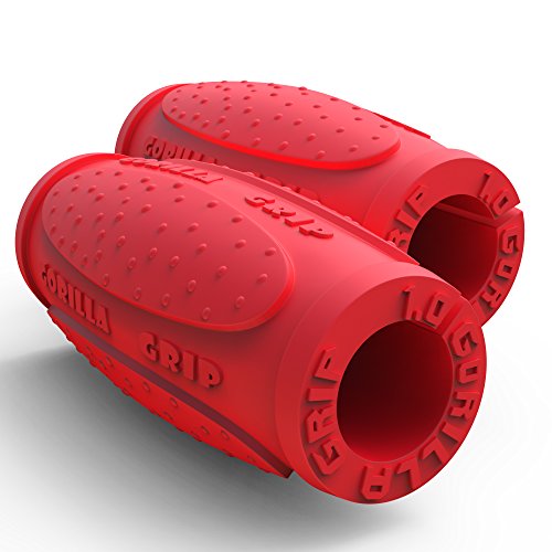 ProFitness Thick Bar Grips 1.0 Turns Barbell, Dumbbell, and Kettlebell Into Thick Gripz for Muscle Growth. Strengthen for Weight Training/Bodybuilding/Strongman/WOD (Red, 1.0 (Beginner Thick Grip))