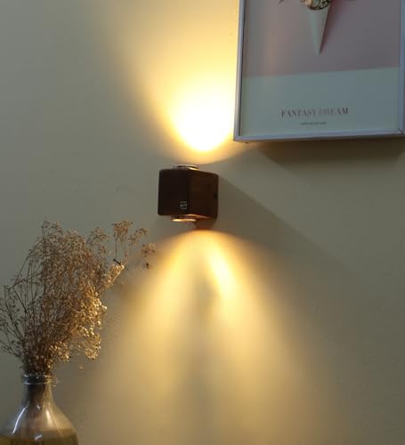 Image of Green House Handmade Sheesham Wood Wall Light Lamp | 2 Way Light - UP /Down | 3W+3W Warm White LED | Modern Wooden Wall Sconce for Living Room, Bedroom, Staircase, Hallway Decor | Square - Pack of 1