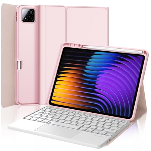 FOGARI Teclado con Touchpad para Xiaomi Pad 7/7 Pro 11.2' 2025, Funda para Xiaomi Pad 7/7 Pro con Español Ñ Bluetooth Teclado con Trackpad para Xiaomi Pad 7, Rosa