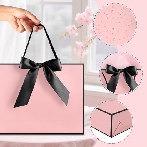 Image of JMANNI Mothers Day Gift Bags with Handles, 13 inch Medium Gift Bag for Presents, 2 Pcs Bags with 4 Tissue Paper and 2 Cards for Baby Shower Wedding Bridal Shower Mother's Day Birthday Party(Black-Pink)