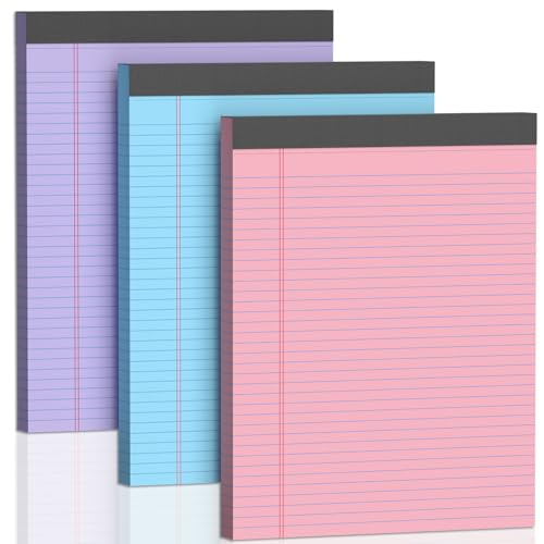 3 Pack Legal Pads 8.5 X11, College Ruled Notebook, 150 Sheets Colored Note Pad, Writing Pads 8.5x11, Tear Off Notepad, Lined Paper, Notebook Paper for Office Home School, 50 Sheet/Pad