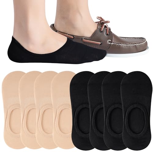 Eedor Men's No Show Socks - Non Slip Grip & Low Cut Under Ankle - Invisible Socks for Formal & Casual Wear - Soft & Stretchable Cotton Blend 4 Pack, Large (US Size: 10-13)