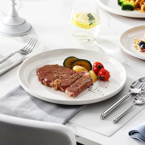 MALACASA Plates and Bowls Sets, 12 Pieces Modern Stoneware Dinnerware Set for 4 Kitchen Dinner Set Ceramic Dishware Dishes Set Microwave and Dishwasher Safe, White, Series TARA — view 7