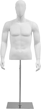 Male Mannequin Torso Body, 4.27-6.56FT Height Adjustable Half Body Display Dress Form with Metal Stand, Dress Form for Retail Clothing Shops