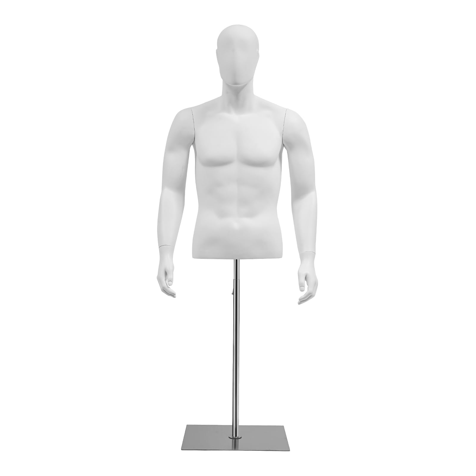 Male Dress Form Display, 4.27-6.56ft Height Adjustable Male Mannequin Torso Manikin Dress Form, Mannequin Display with Metal Base Stand for Clothing Stores, Clothing Exhibitions, White