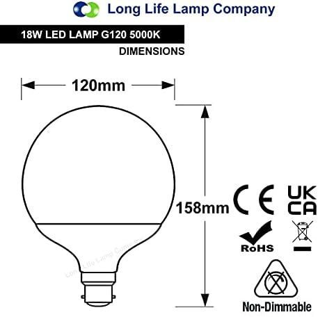 18w Round LED Globe Bulb B22 Bayonet Pure White 5000k Equivalent to 162w [Energy Class A+]