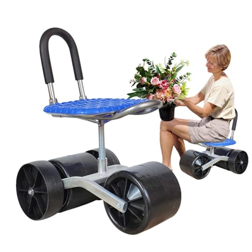 Generisch Carrito de jardín con ruedas, asiento de jardín con ruedas, asiento de jardín giratorio de 360 grados, altura ajustable, taburete de jardín giratorio