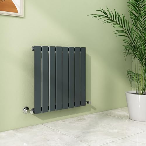 S'AFIELINA Radiator 600 x 608 mm, Horizontal Radiator Single Flat Panel Designer Radiator Anthracite Bathroom Radiators Central Heating Radiators Column Radiator for Bedroom, Kitchen, Living Room