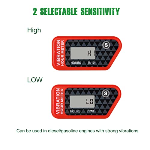 Yooreal Batteriebetriebener drahtloser Betriebsstundenzähler, Vibrationssensor für Rasentraktor Golfwagen Kettensäge Go-Kart Holzhacker Holzspalter Außenbordmotor Marine ATV (Red)