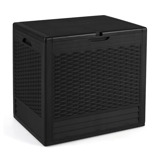 GiantexUK Garden Storage Box, Outdoor Large Deck Box with Lockable Lid, Waterproof Chest Container for Patio Cushions and Gardening Tools (Rattan Effect, 58 x 43.5 x 53cm, Black)
