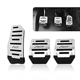 pinflaw 3 PCS Car Accelerator + Brake + Clutch Foot Pedal Kit, Alloy + Rubber Anti-Slip Transmission Pedal Cover Anti-Friction Pedal, Modification Accessories, for Most Manual Vehicles (Silver)