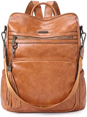 CLUCI Backpack Purse for Women Fashion Two Toned Leather Designer Travel Large Ladies Shoulder Bags with Tassel brown