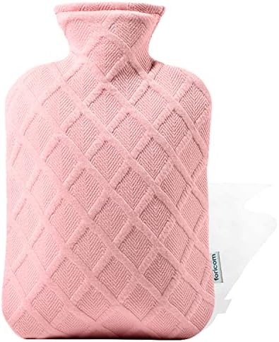 FORICOM Hot Water Bottle with Cover for Pain Relief, Hot Water Bag for Cold and Hot Therapy, 1.8L Classic Hot Water Bottle(Pink)
