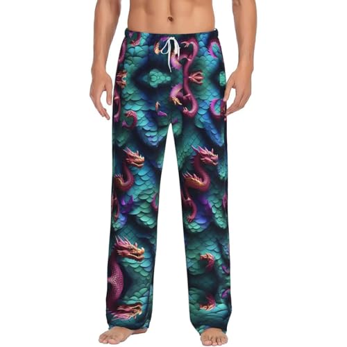 Pantalon de pyjama en polaire homme anti-froid à poches et motif dragon 3D