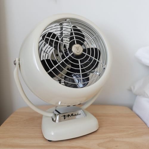 Image of Vornado VFAN Vintage Air Circulator Fan, 3-Speed, Metal, Desktop Table Fan for Bedroom, Office, Cooling, with Adjustable Tilt Multi-Directional Airflow, Retro Design, Vintage White