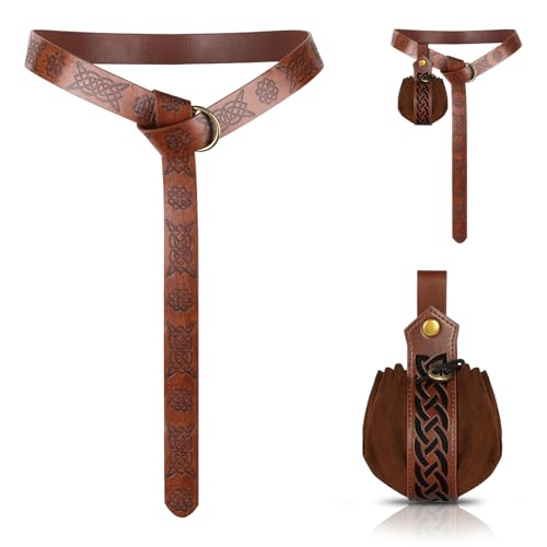 Dncvb Ceinture Pirate Medievale Renaissance Costume Medievale avec Pochette pour Cosplay, Fête pour Homme et Femme (Brun)