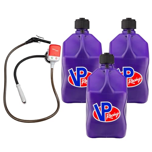 VP Racing 3612-CA, 5.5-Gallon Square Motorsport Jug Translucent Purple (3 Pack), w/Battery Powered Fluid Transfer Pump (1 Pack)