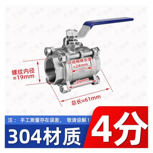 Válvula de bola de acero 304 para control de paso en fontanería doméstica G1/2 3