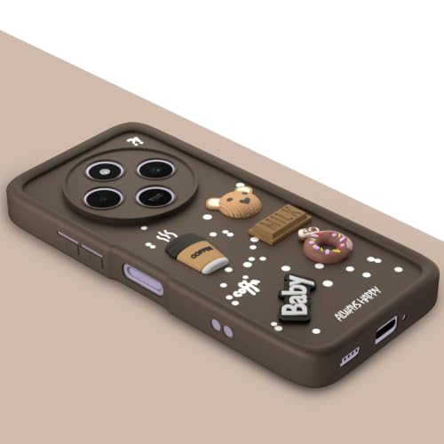 Image of Bintage Cute Fun Taddy Cartoon 3D Ball Bear Milk Donut Coffee Cup Silicon Case Full Body & Camera Protection Back Cover Compatible for Poco C75 5G - Brown