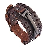 GelConnie Punk Leather Cuff Bracelet Braided Bracelets Rock Leather Wristbands Adjustable Gothic Wrap Bracelet for Men, Women LPB320-Brown