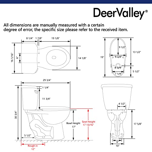 Deervalley Dv-2F52531 Dynasty Two-Piece Elongated Toilet 1.28 Gpf Siphonic Flush White Ada Comfort Height Bathroom Toilet (Toilet Seat Included)(Water Efficient) #TOP7