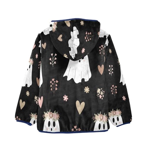 Cute Ghosts with Floral Crowns Toddler Fleece Jacket Girl Boys Hooded Fleece Jacket Coat Warm Outwear Zip-up 3-10T2