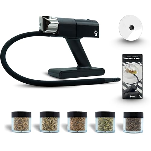 Fumus – Fumoir de Cuisine à Froid – 5 Saveurs de Bois Incluses – Fumoir Viande et Poisson 2 Vitesses – Cocktail Smoker Whisky avec Disque + Livre de...