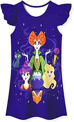 BEAUTY CUTJE Kids Hocus Pocus Shirt Girls Sanderson Sisters Costume Dress Winifred Sarah Mary Witch Halloween dress up decorations party supplies 4-12 Years, Blue