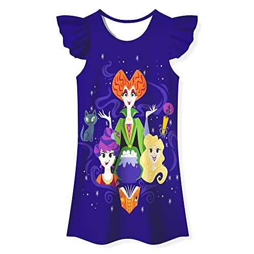 Beauty Cutje Kids Hocus Pocus Shirt Girls Sanderson Sisters Costume Dress Winifred Sarah Mary Witch Halloween Dress Up Decorations Party Supplies 4-12 Years, Blue #TOP1